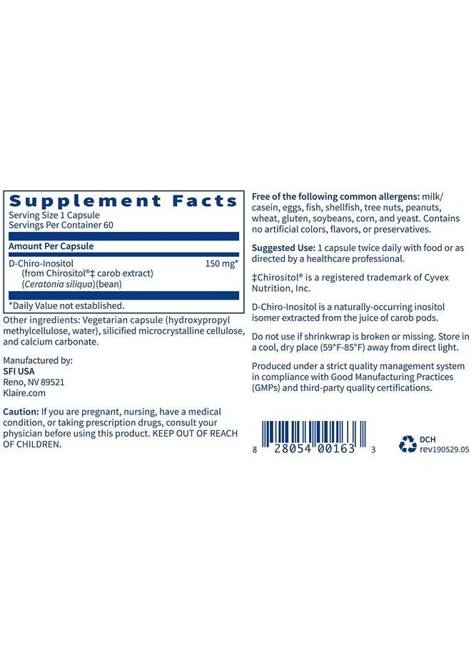 D-Chiro-Inositol - 150 Milligrams Hypoallergenic Supplement (60 Capsules)