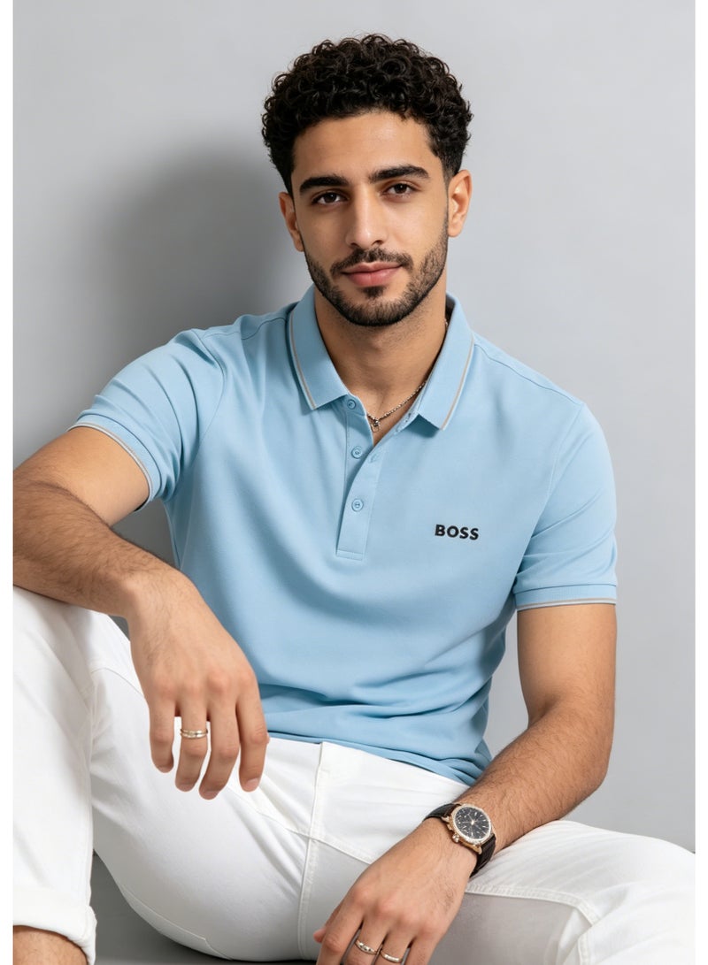 بوس قميص بولو منعش قصير الأكمام للرجال من BOSS - أزرق فاتح - Image 2