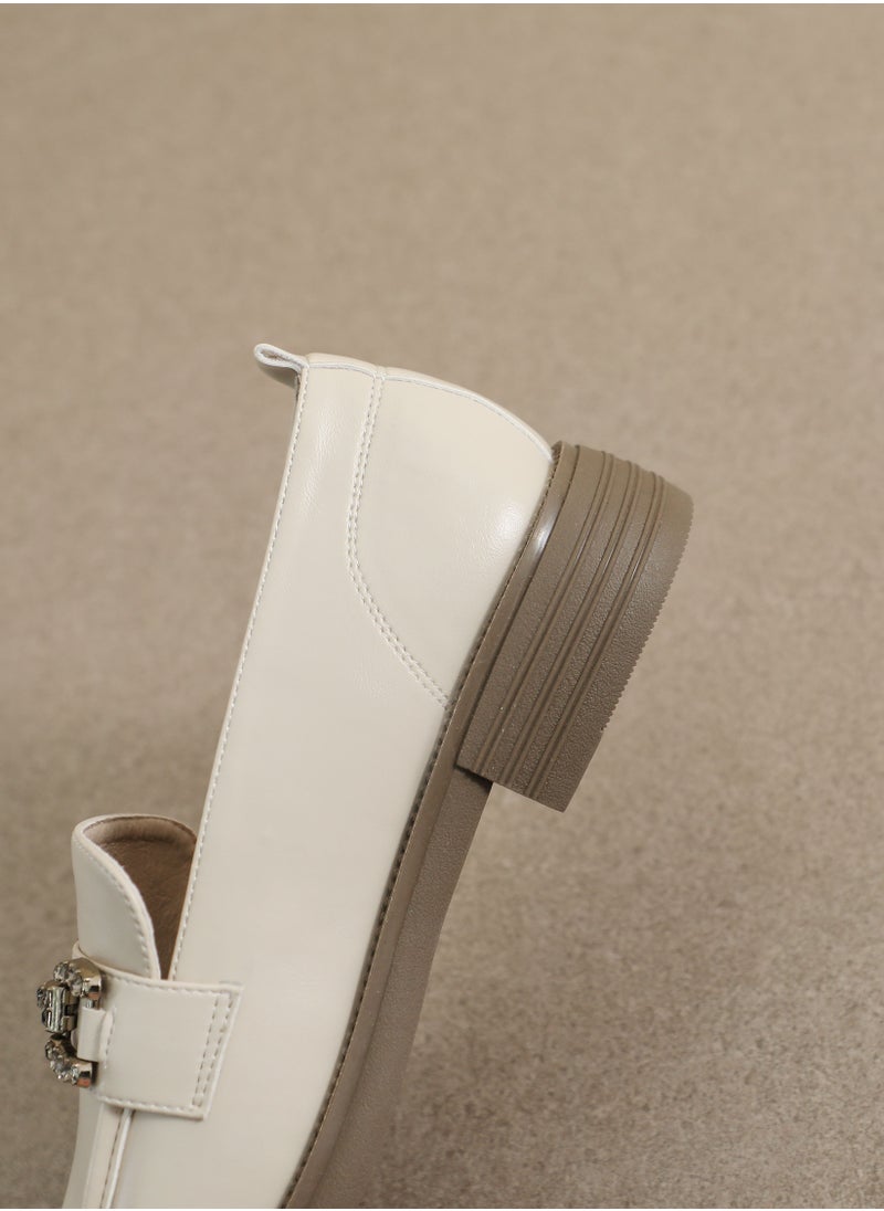 Loquat Round Toe Soft Sole Single Shoes Beige  - Image 2