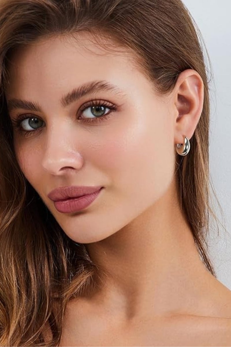 Chunky Silver Hoop Earrings for Women – Bold Teardrop Huggie Style, 0.8in x 0.7in (2.0 x 1.8cm), Lightweight Alloy, Everyday Statement Ear Hoops, Elegant Minimalist Jewelry Gift - Image 5