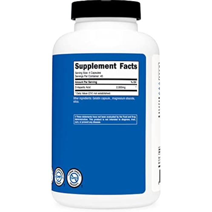 Nutricost D-Aspartic Acid (DAA) Capsules 2000mg Per Serving (180 Capsules) - Non-GMO Supplement - Image 4