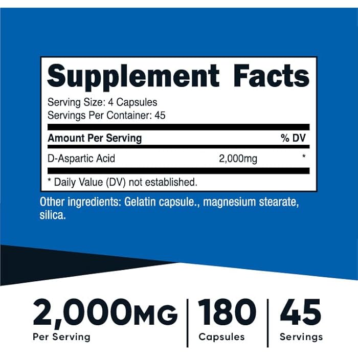 Nutricost D-Aspartic Acid (DAA) Capsules 2000mg Per Serving (180 Capsules) - Non-GMO Supplement - Image 2