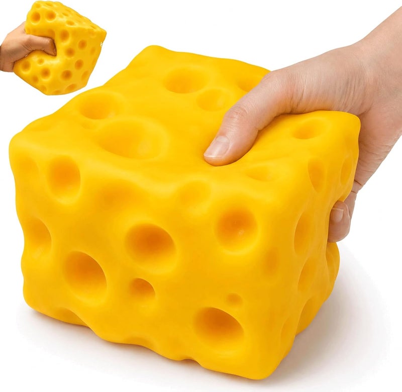 nnOuOnn Big Cheese كرة ضغط جبنة ناعمة عملاقة Sqweezy مقاس 10 سم، أدوات تحفيز حسية كبيرة للبالغين، جبنة محاكاة، شكل طعام لتخفيف القلق - Image 1