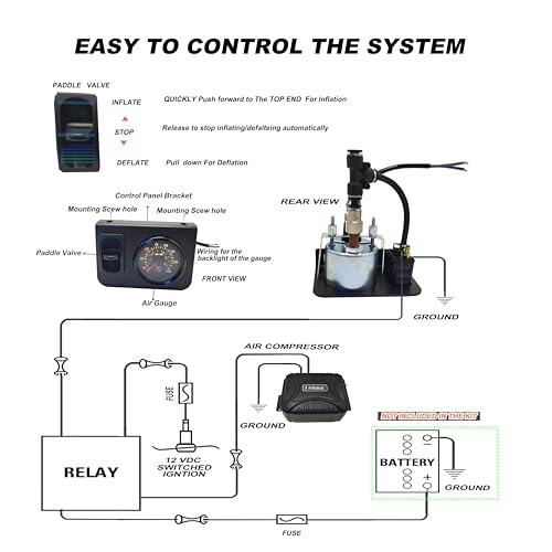 Lhfacc in Cab On Board Air Compressor System Air Pump System with Single Path Air Gauge Paddle Valve Gauge Air Line T Fittings for Trucks Vans - Image 5