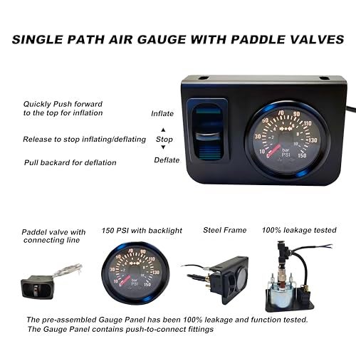 Lhfacc in Cab On Board Air Compressor System Air Pump System with Single Path Air Gauge Paddle Valve Gauge Air Line T Fittings for Trucks Vans - Image 4