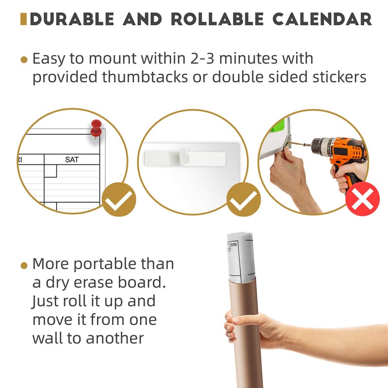CLEVER CLEAN Large Dry Erase Wall Calendar - 24"x 36" Undated Monthly Calendar for Home, Office, Classroom - Reusable Laminated Task Organizer - Image 5