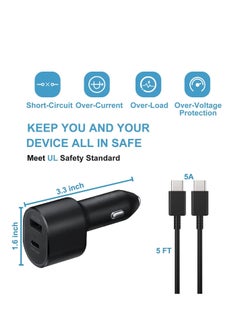 60w Car Charger Super Fast Charging 2.0 Dual-Port (45W+15W) with USB C to C Cable fo Samsung Galaxy S23,S22,S21/S21 Ultra/ S21 Plus 5G,Note 10/10+ 5G Z Fold 4 5G, S20/Note 20