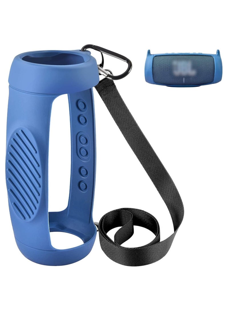 Silicone protection compatible with JBL Charge 5 Bluetooth portable speaker, waterproof, travel case, soft leather, waterproof rubber bag with shoulder strap and buckle, blue  - Image 1