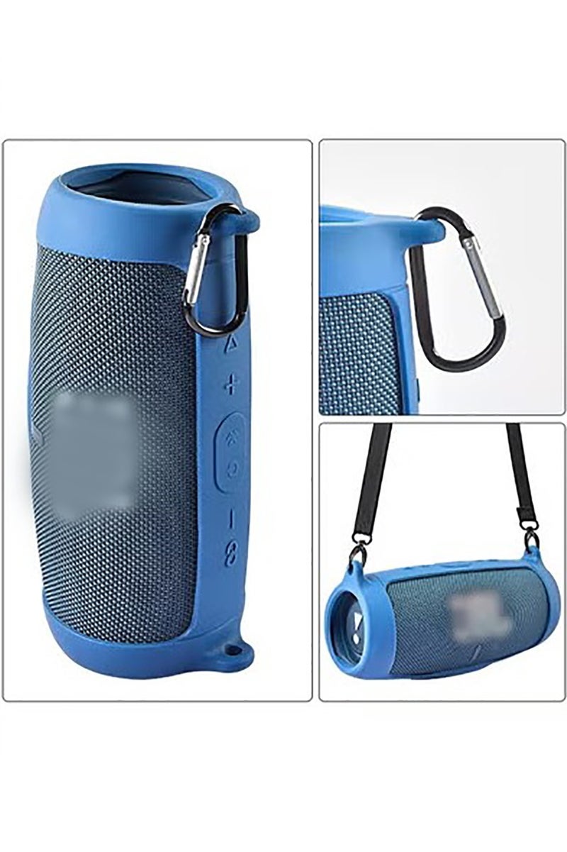 Silicone protection compatible with JBL Charge 5 Bluetooth portable speaker, waterproof, travel case, soft leather, waterproof rubber bag with shoulder strap and buckle, blue  - Image 3
