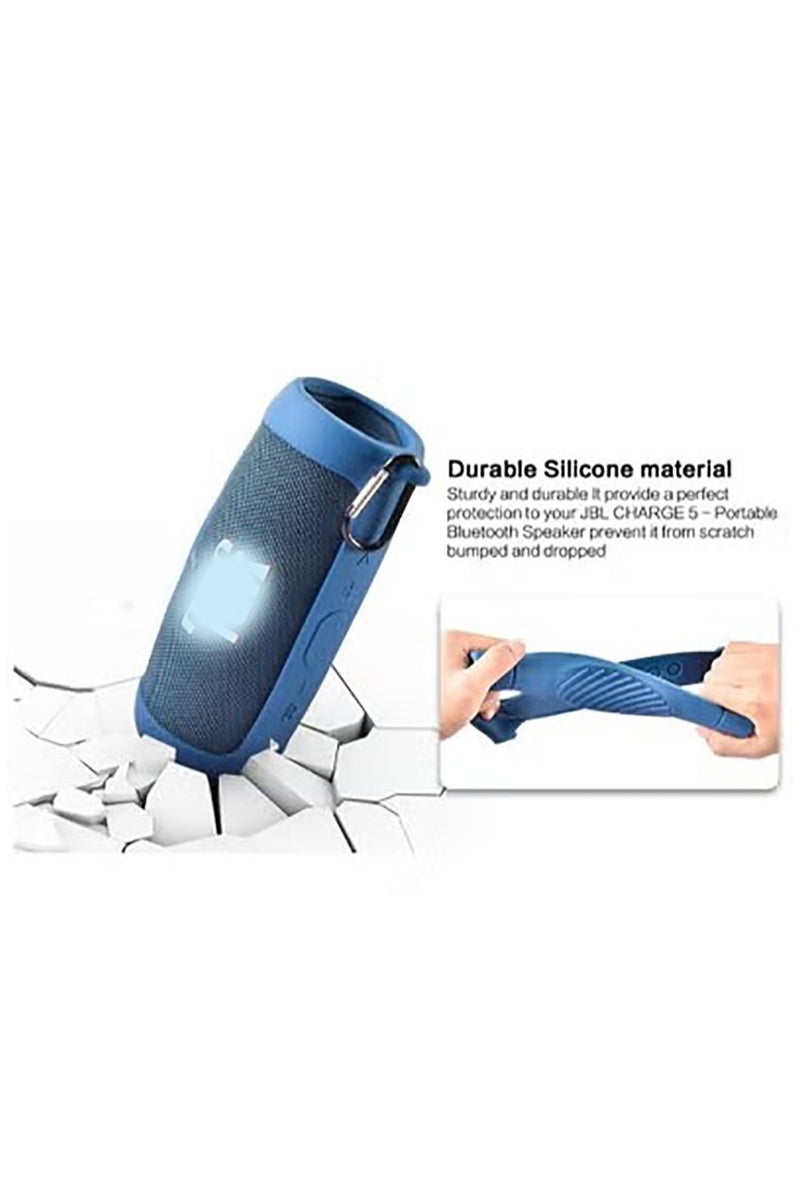 Silicone protection compatible with JBL Charge 5 Bluetooth portable speaker, waterproof, travel case, soft leather, waterproof rubber bag with shoulder strap and buckle, blue  - Image 4