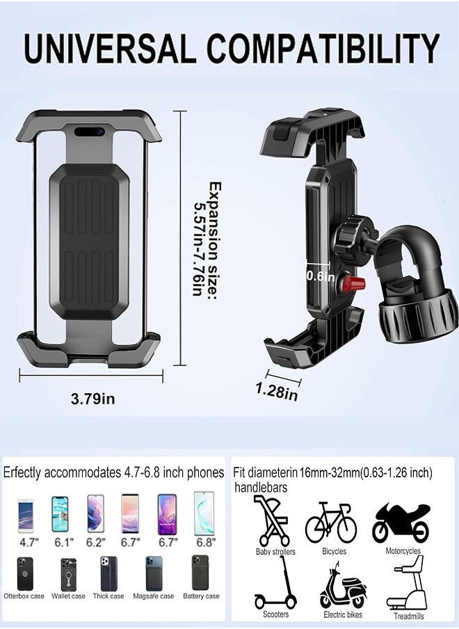 Bike Phone Holder, Motorcycle Phone Mount, Motorcycle Handlebar Cell Phone Clamp, Scooter Phone Clip for 4.7" to 6.8" Smartphones for Bicycle, Electrict Vehicle, Mountain Bike