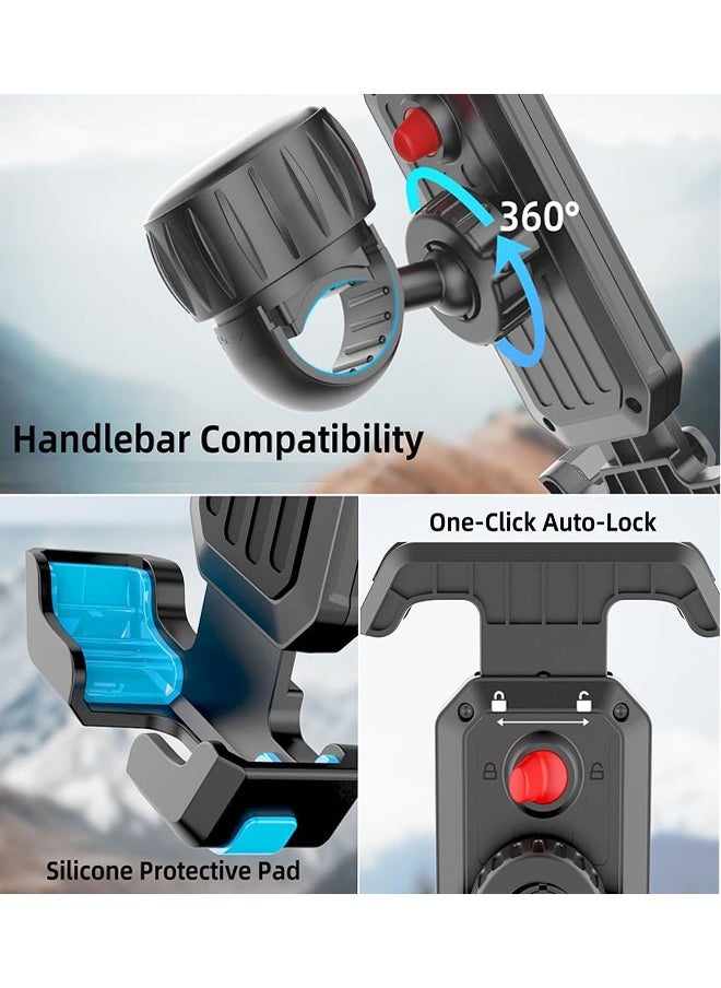 Bike Phone Holder, Motorcycle Phone Mount, Motorcycle Handlebar Cell Phone Clamp, Scooter Phone Clip for 4.7" to 6.8" Smartphones for Bicycle, Electrict Vehicle, Mountain Bike