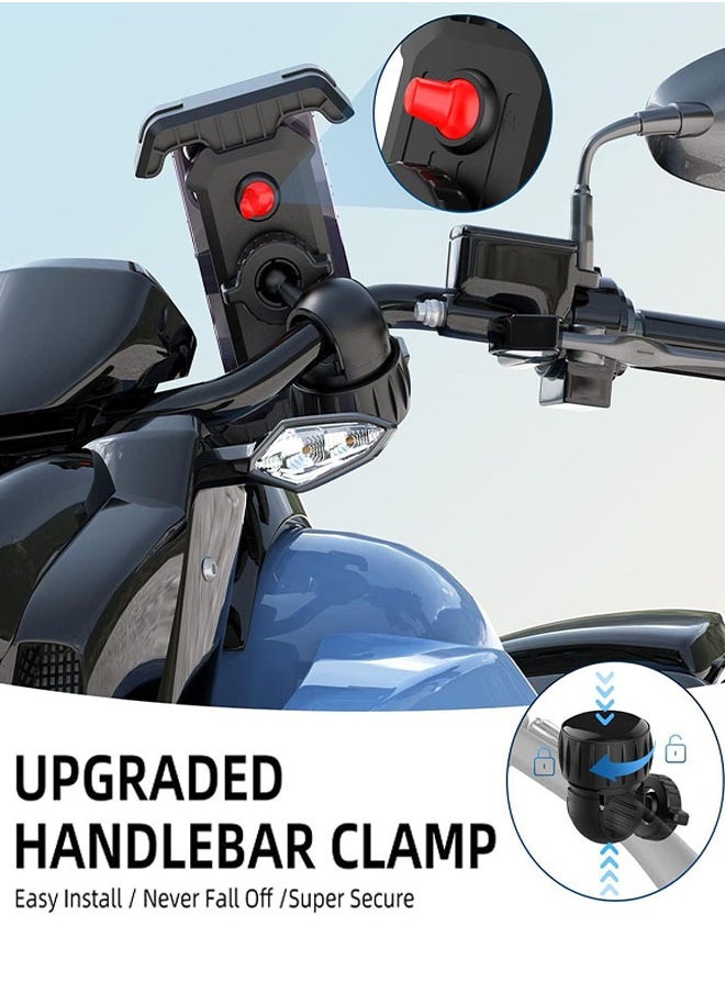 Bike Phone Holder, Motorcycle Phone Mount, Motorcycle Handlebar Cell Phone Clamp, Scooter Phone Clip for 4.7" to 6.8" Smartphones for Bicycle, Electrict Vehicle, Mountain Bike
