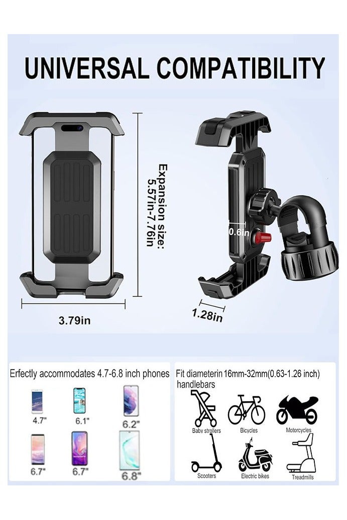 Bike Phone Holder, Motorcycle Phone Mount, Motorcycle Handlebar Cell Phone Clamp, Scooter Phone Clip for 4.7" to 6.8" Smartphones for Bicycle, Electrict Vehicle, Mountain Bike - Image 2