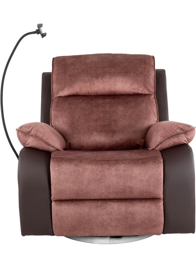 Multi Home Furniture MH-1145A-31 Brown Recliner Sofa Chair with Mobile holder, 360° Swivel, Rocking Motion, Soft Cushions & Premium PU Leather-Fabric Blend for Living Room, Home & Office - Image 2