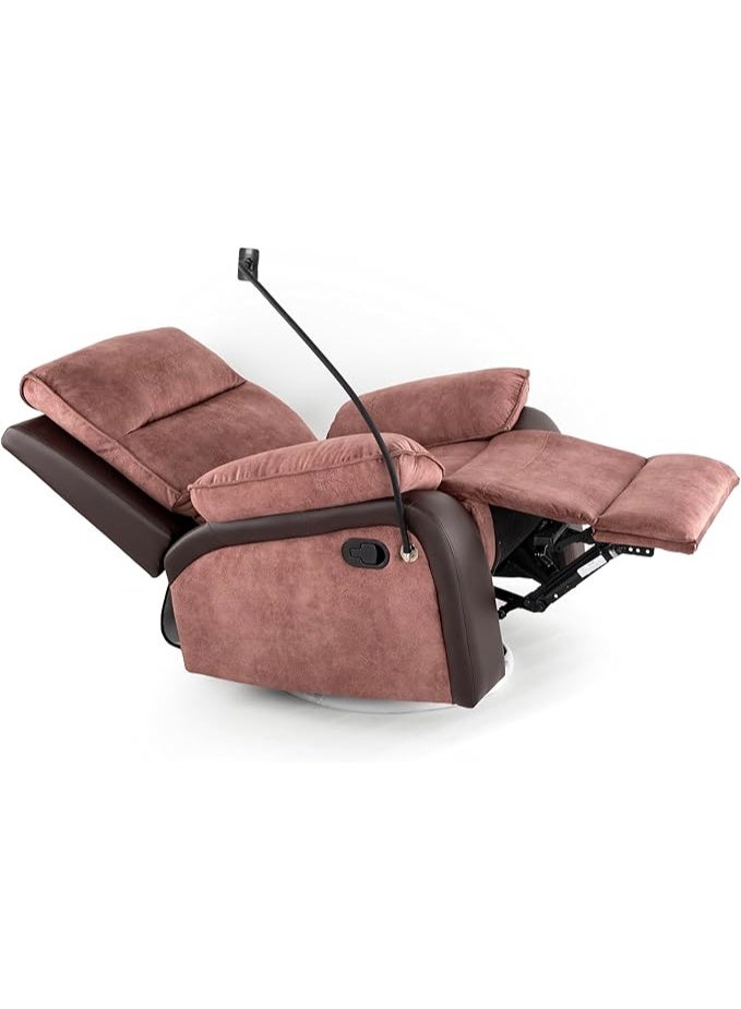 Multi Home Furniture MH-1145A-31 Brown Recliner Sofa Chair with Mobile holder, 360° Swivel, Rocking Motion, Soft Cushions & Premium PU Leather-Fabric Blend for Living Room, Home & Office - Image 4