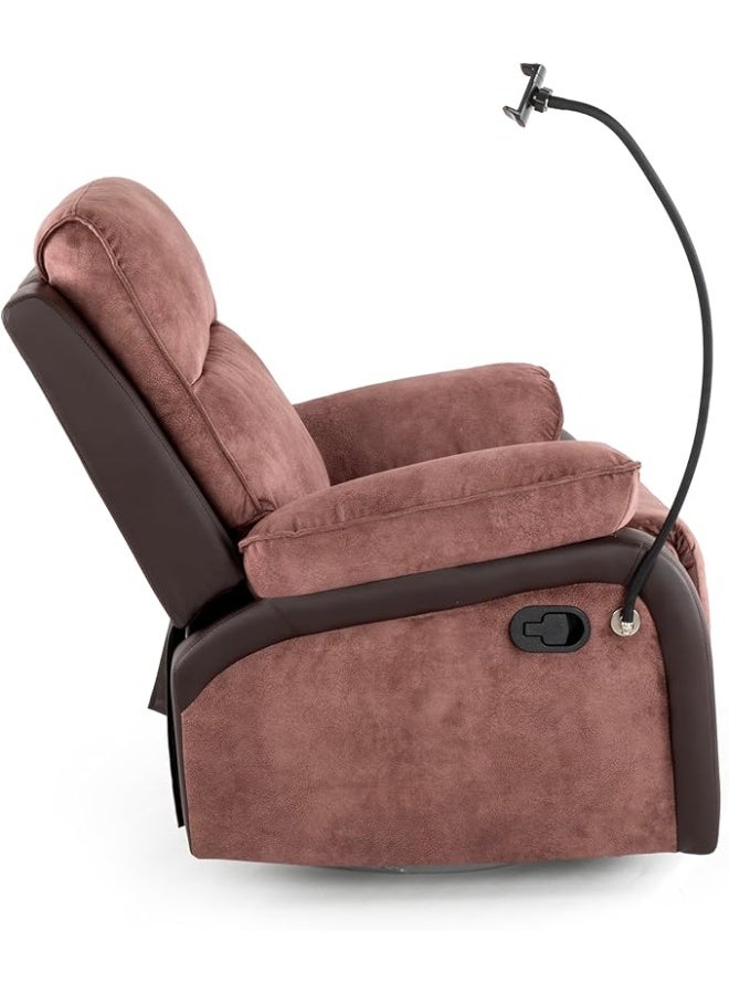 Multi Home Furniture MH-1145A-31 Brown Recliner Sofa Chair with Mobile holder, 360° Swivel, Rocking Motion, Soft Cushions & Premium PU Leather-Fabric Blend for Living Room, Home & Office - Image 5