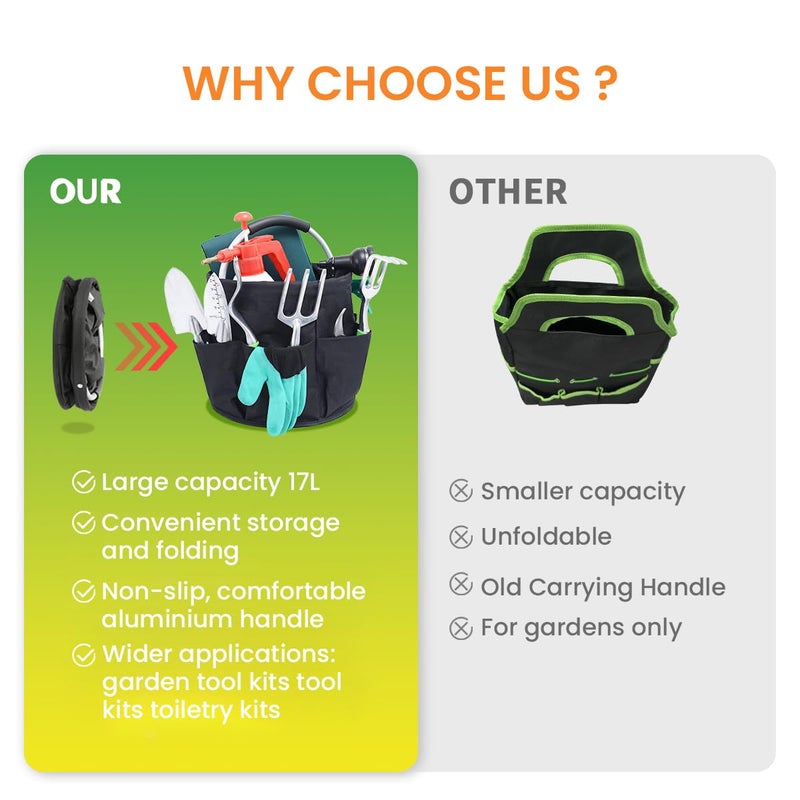 Serplex 17L Collapsible Tool Bag with Lift Handle Waterproof 600D Oxfold Cloth Foldable Garden Tool Bag Outdoor Camping Garden Harvest Basket Multi Pocket Organizer Basket Tool Organizer - Image 4