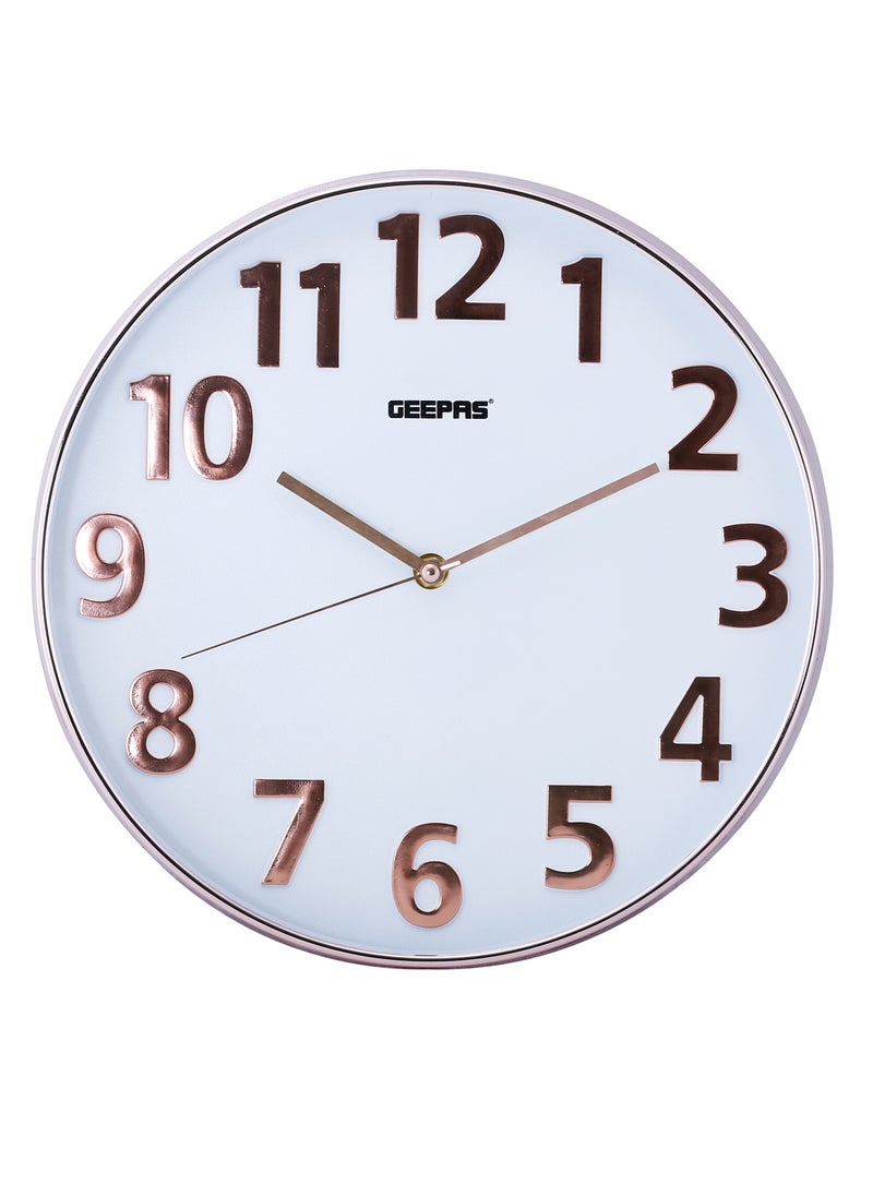 GEEPAS Silent Non-Ticking Wall Clock | 3D Rose Gold Numbers- Glass cover, Round Decorative Wall Clock for Living Room, Bedroom, Kitchen | GWC26013  - Image 2