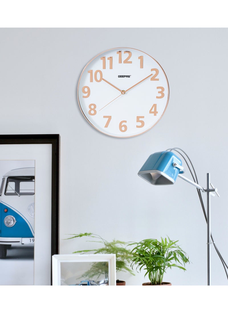 GEEPAS Silent Non-Ticking Wall Clock | 3D Rose Gold Numbers- Glass cover, Round Decorative Wall Clock for Living Room, Bedroom, Kitchen | GWC26013  - Image 4