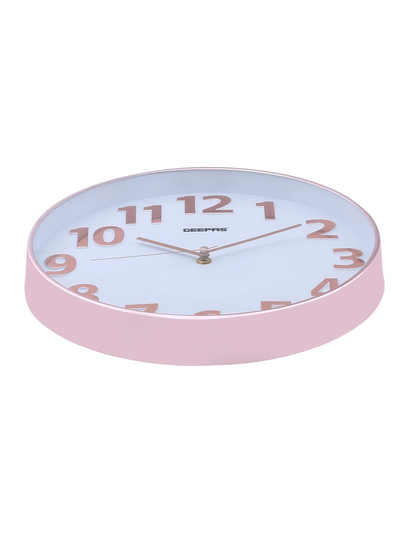 GEEPAS Silent Non-Ticking Wall Clock | 3D Rose Gold Numbers- Glass cover, Round Decorative Wall Clock for Living Room, Bedroom, Kitchen | GWC26013  - Image 5
