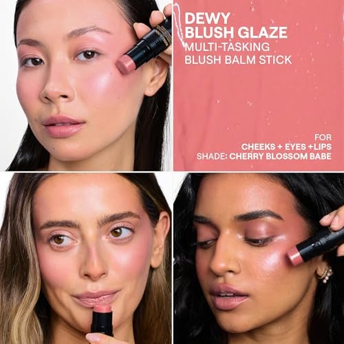 Nudestix Nudies Bloom All Over Dewy Color 3in1 Cream Blush Stick for Cheeks Eyes Lips with BuiltIn Brush Sheer Glossy Finish Vegan LongWear MultiUse Makeup Cherry Blossom Babe - Image 3