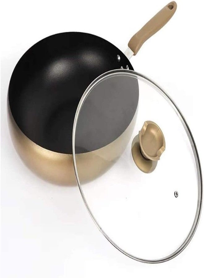 Olpad Deep Nonstick Frying Pan with Lid, 11-Inch Champagne Gold Stir Fry Pan Wok, Hard Anodized Skillet with Spatula Rest Handle, Induction Compatible, PFOA Free, Easy Clean Sauté Pan for All Stovetops - Image 1