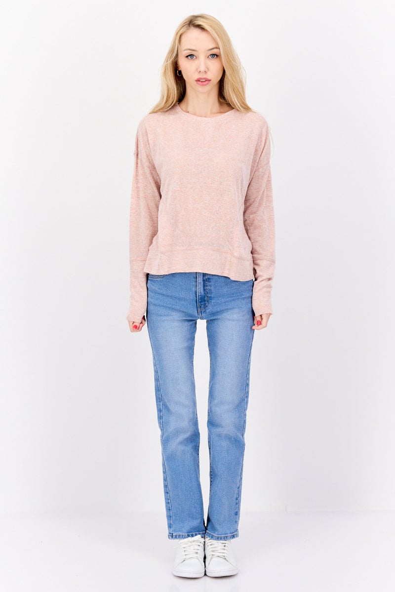 Weatherproof Women Round Neck Long Sleeve Heather Top, Light Pink - Image 4