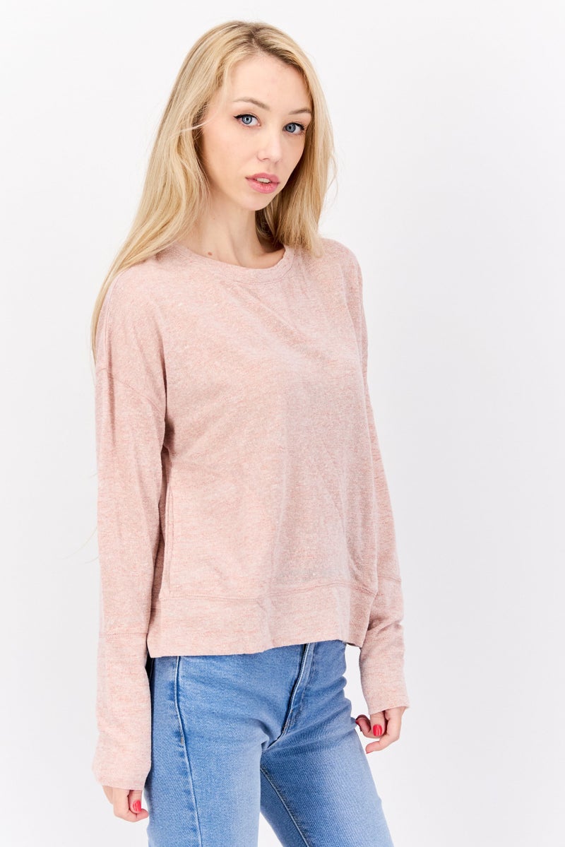 Weatherproof Women Round Neck Long Sleeve Heather Top, Light Pink - Image 2