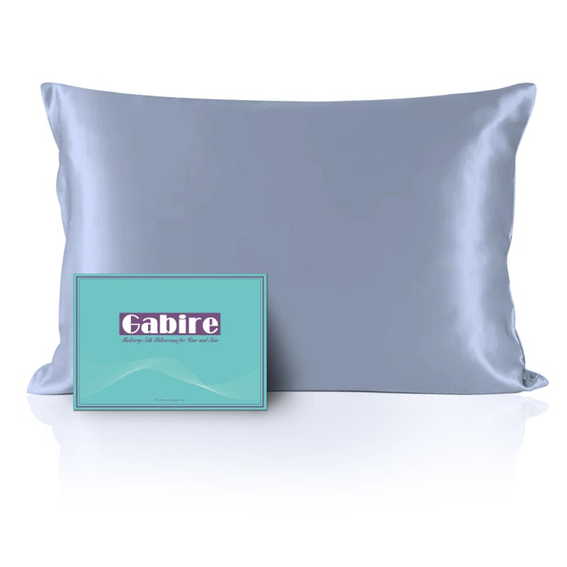 Gabire Mulberry Silk Pillowcase for Hair and Skin Prevent Acne Pillow Cases Both Sides Real Silk Pillowcases Organic Silk Pillowcase with Hidden Zipper  Dusty Blue  King (20""?36"") - Image 1