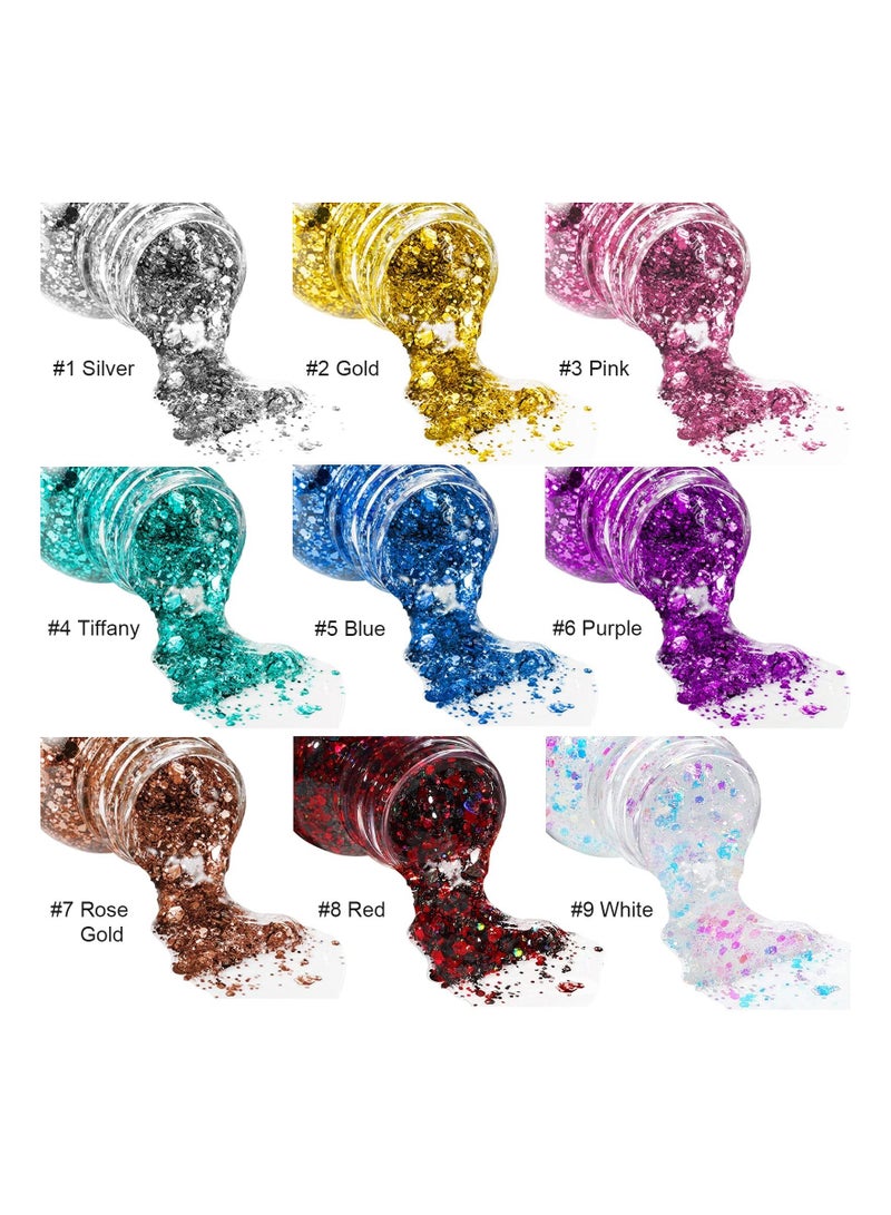 SYOSI 2 Bottle Mermaid Sequins Body Glitter Gel, Long Lasting Holographic Glitter Liquid Body Makeup for Women, Waterproof Face Glitter Gel Total - Image 5