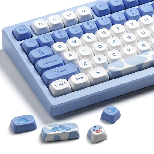OHY XVX Dolphin Theme PBT Dye-Sub Keycaps Set, 145-Key Blue Custom Keycaps for 75% Mechanical Keyboards (Compatible with Cherry MX/Gateron Switches & Mac/Windows PC) - Image 1