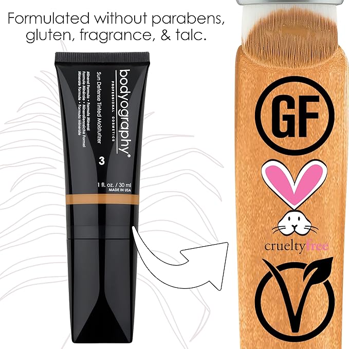 Bodyography Sun Defense Tinted Facial Moisturiser Skin Tint with SPF 12 Hydrating Lightweight Tinted Moisturiser Medium Coverage Includes Brush Applicator Vegan CrueltyFree Dark 30ml - Image 4