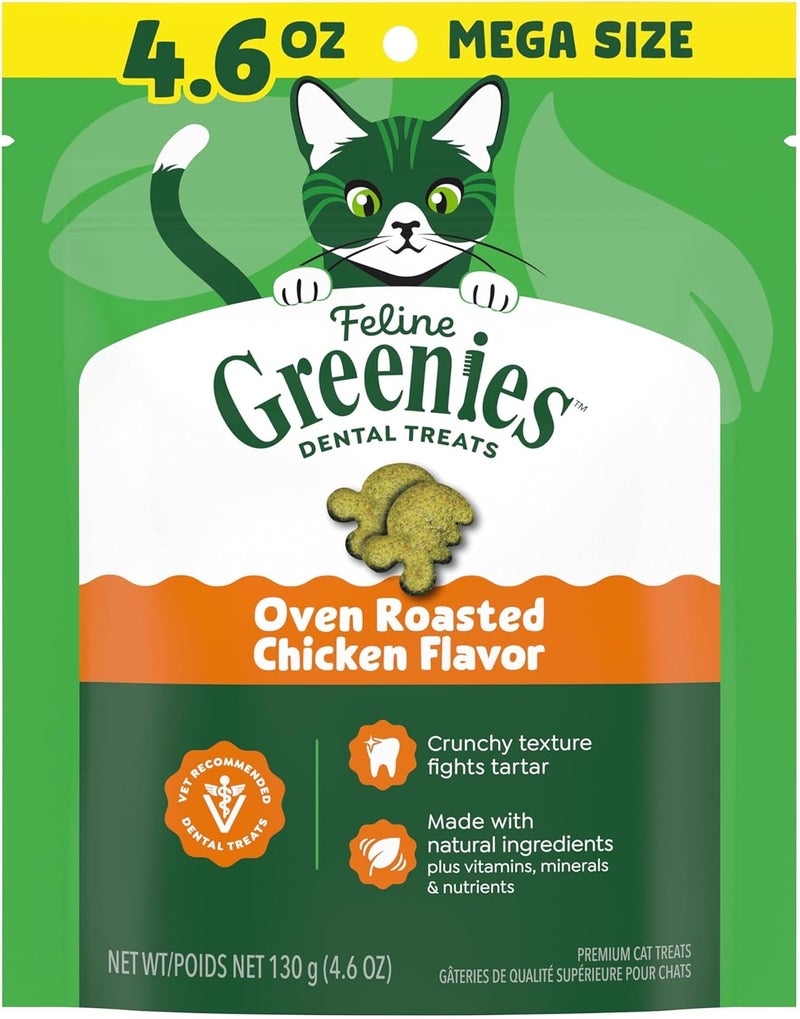 Greenies Feline Adult Dental Cat Treats, Oven Roasted Chicken Flavor, 4.6 oz. Pack - Image 1