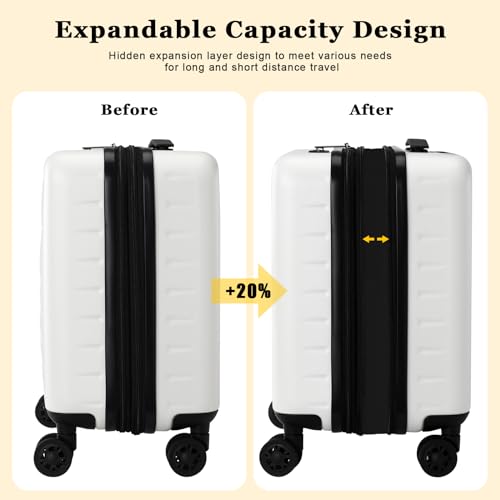 CENSIEN 16 Inch Carry On Luggage Airline Approved, Expandable Lightweight ABS+PC Hard Shell Suitcases with 360° Spinner Wheels, TSA Lock, YKK Zippers (White, 1 PC) - Image 2