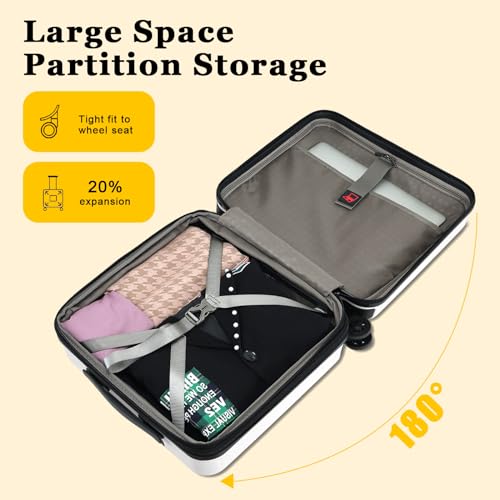 CENSIEN 16 Inch Carry On Luggage Airline Approved, Expandable Lightweight ABS+PC Hard Shell Suitcases with 360° Spinner Wheels, TSA Lock, YKK Zippers (White, 1 PC) - Image 3