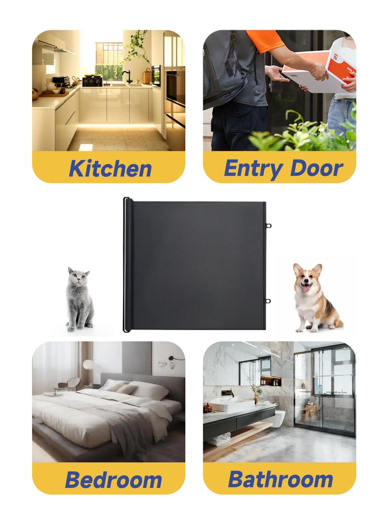أفضل شراء بوابة حيوانات أليفة قابلة للسحب، بارتفاع 78 سم وعرض 130 سم، بدون حفر، مزودة بقضبان دعم، مصنوعة من قماش متين، بوابة أمان للحيوانات الأليفة، مانعة للهروب، مناسبة للمداخل والسلالم والممرات، للاستخدام الداخلي والخارجي - Image 4