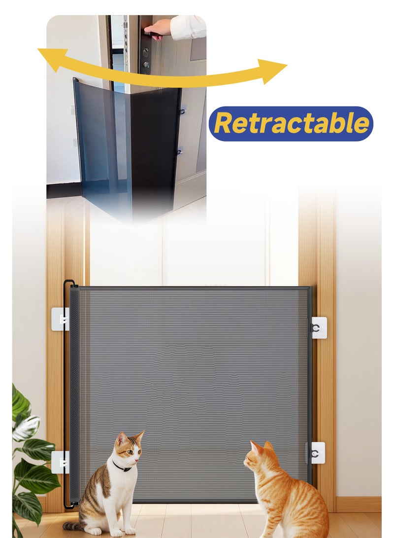 أفضل شراء بوابة حيوانات أليفة قابلة للسحب، بارتفاع 78 سم وعرض 130 سم، بدون حفر، مزودة بقضبان دعم، مصنوعة من قماش متين، بوابة أمان للحيوانات الأليفة، مانعة للهروب، مناسبة للمداخل والسلالم والممرات، للاستخدام الداخلي والخارجي - Image 1