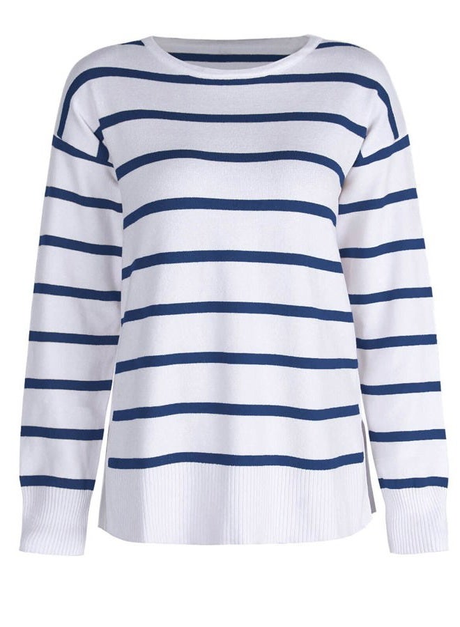 shermie Women's Long Sleeve Crew Neck Knitted Pullover Sweaters Casual Color Block Striped Sweater, 10244 Navy Stripes, M - Image 4