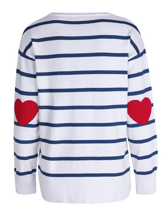 shermie Women's Long Sleeve Crew Neck Knitted Pullover Sweaters Casual Color Block Striped Sweater, 10244 Navy Stripes, M - Image 5