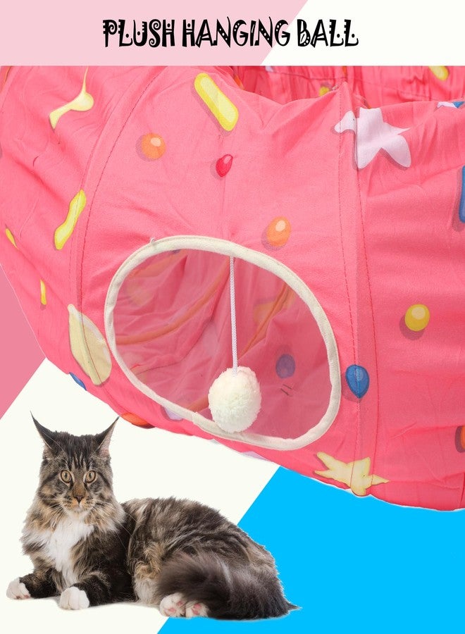LUCKITTY نفق لاكيتي الكبير على شكل دونات للقطط، سرير نفق كبير للقطط، كرات ألعاب ناعمة، وسادة صغيرة وتصميم مرن - قطر 12 بوصة، مثالي للكلاب الصغيرة، وردي - Image 5