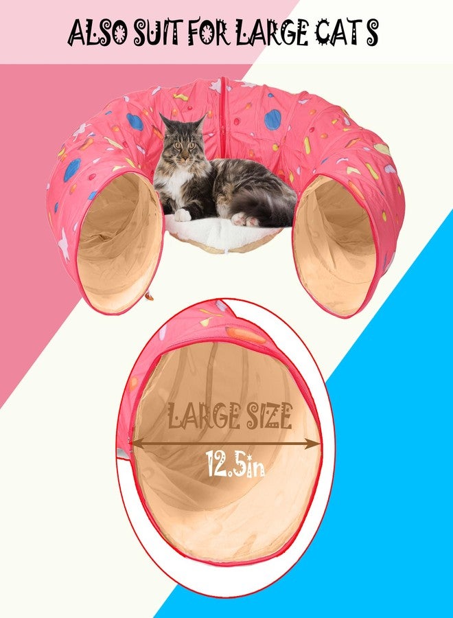 LUCKITTY نفق لاكيتي الكبير على شكل دونات للقطط، سرير نفق كبير للقطط، كرات ألعاب ناعمة، وسادة صغيرة وتصميم مرن - قطر 12 بوصة، مثالي للكلاب الصغيرة، وردي - Image 4