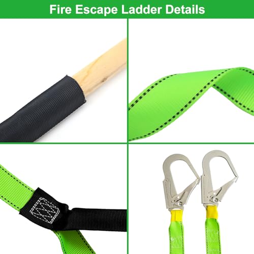 FKNGS Fire Escape Ladder with 2 Heavy Hooks, 26.5 Feet Emergency Fire Ladder for 2-3 Story Homes, Reusable Safety Rope Ladders for Balcony Railing Treehouse, Green - Image 5