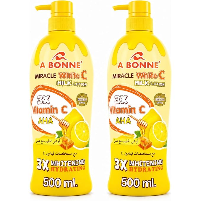 ROSMAR Thailand A Bonne Miracle White C Milk Lotion with Vitamin C, AHA & Honey, Hydrating Body Lotion, Moisturizing Daily Skin Care, 500 ml, Pack of 2 - Image 1