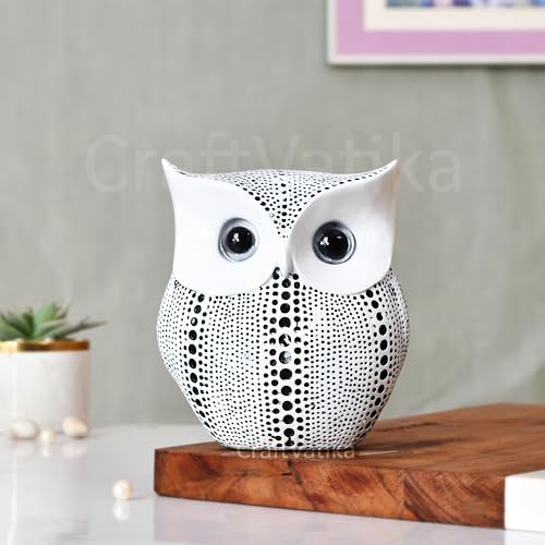 CraftVatika Modern Classy Resin Art Figure White Owl Showpieces for Home Decor Good Luck - Pack of 1 Owl Showpieces for Home Decor - Image 1