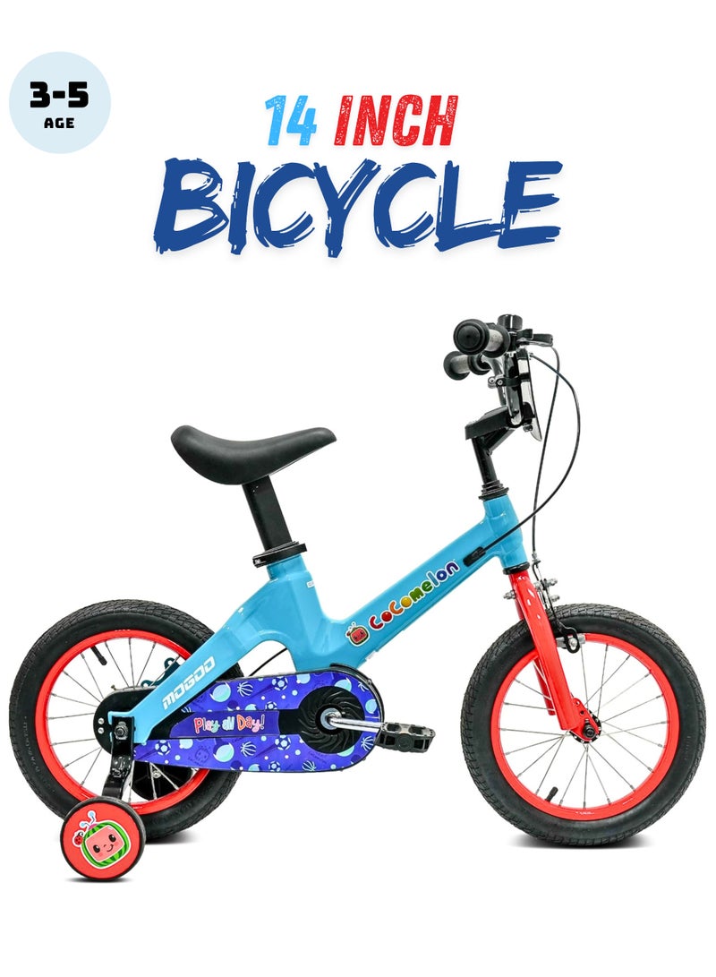 MOGOO Kids Bicycle with Training Wheels | 14-Inch | Blue | Lightweight Magnesium Frame | Adjustable Seat & Dual Brakes - Image 1