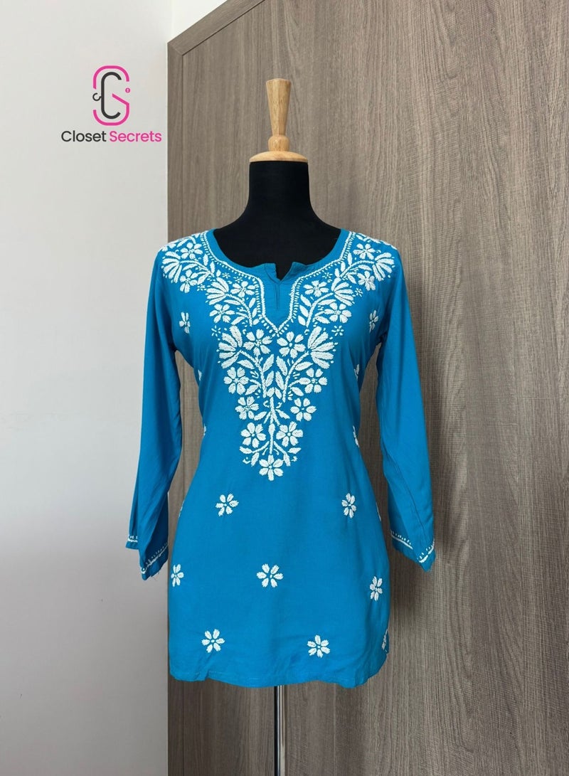 Closet Secrets Handmade Cotton Chikankari Short Kurti  - Image 1