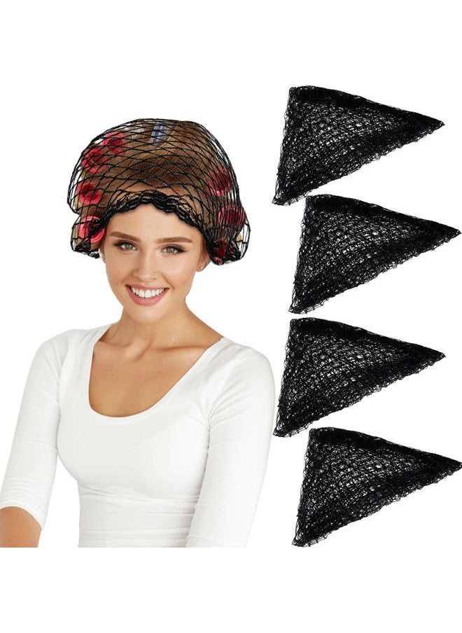 WILLBOND Cotton Triangle Hair Net for Rollers, Women Mesh Hair Net Setting for Sleeping, 35 x 35 x 57 Inches, Black (4)  - Image 1