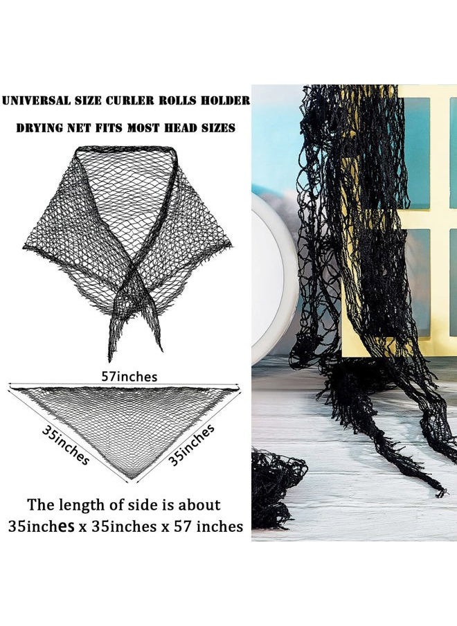 WILLBOND Cotton Triangle Hair Net for Rollers, Women Mesh Hair Net Setting for Sleeping, 35 x 35 x 57 Inches, Black (4)  - Image 2