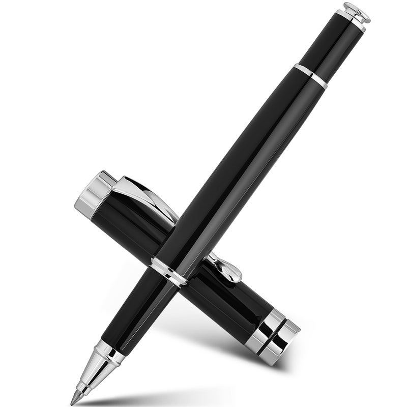 BEILUNER Ballpoint Pens, Stunning Black Chrome Ballpoint Pen with Silver Trim, Best Ball Pen Gift Set for Men & Women, Professional, Executive, Office, Fancy Pen-Gift Box With 0.5mm Extra Black Refill - Image 1